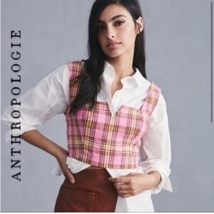 Anthropologie Maeve Structured Plaid Corset Top Pink‎ Combo OB1558426 Size 10